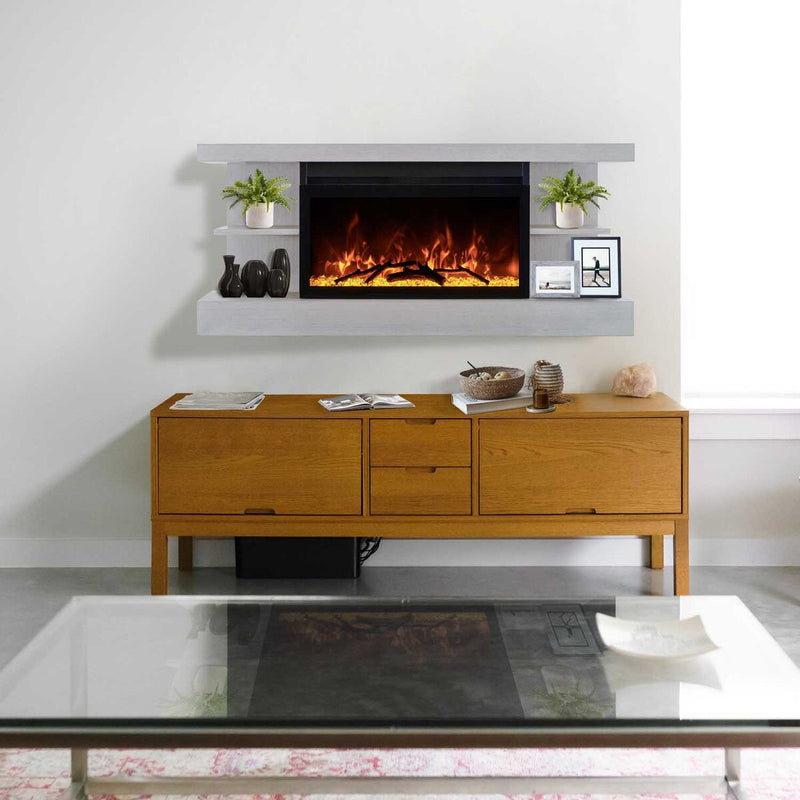 ActiveFlame Electric Fireplace with Floating Mantel Shelf, Classic Grey