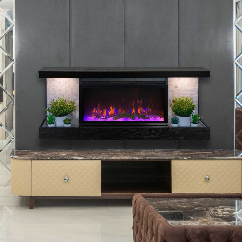 ActiveFlame Electric Fireplace with Floating Mantel Shelf, Hexagon Tile