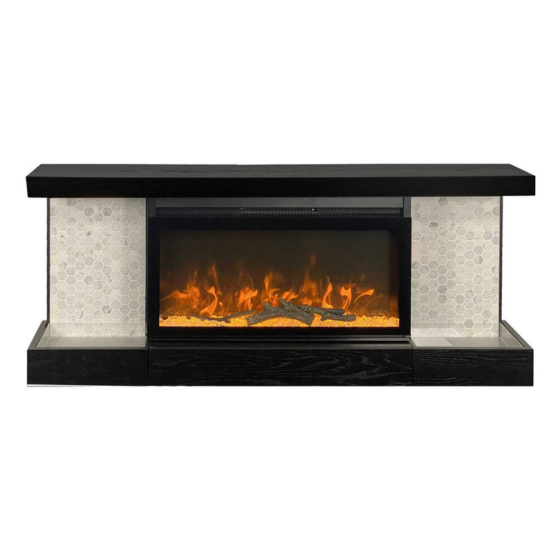 ActiveFlame Electric Fireplace with Floating Mantel Shelf, Hexagon Tile