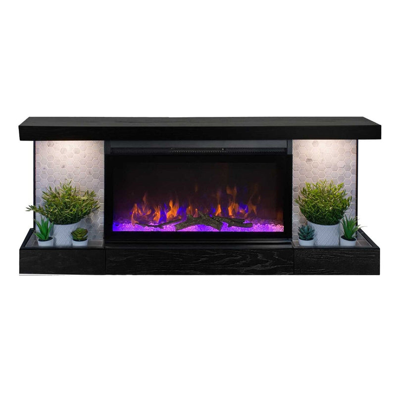 ActiveFlame Electric Fireplace with Floating Mantel Shelf, Hexagon Tile