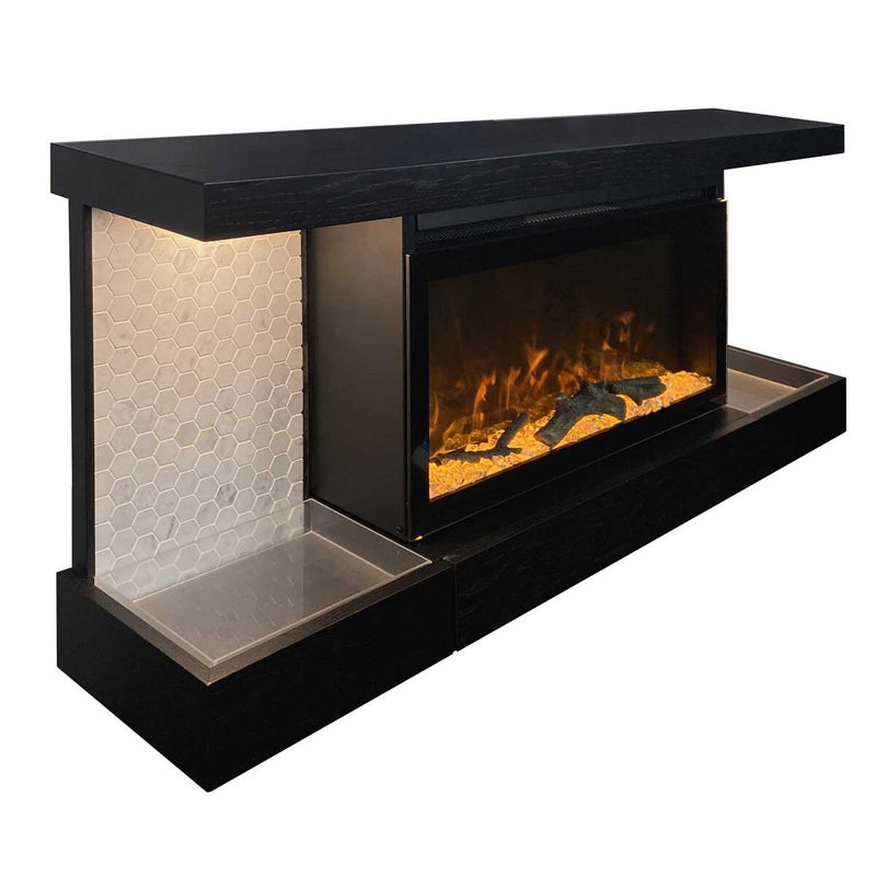 ActiveFlame Electric Fireplace with Floating Mantel Shelf, Hexagon Tile