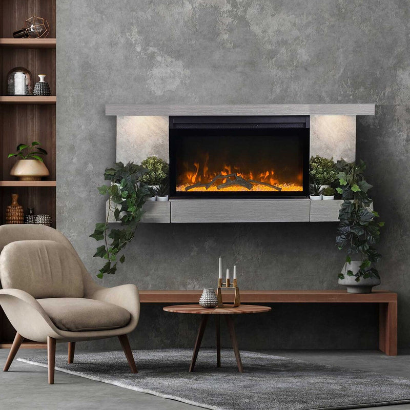 ActiveFlame Electric Fireplace with Floating Mantel Shelf, Urban Cement