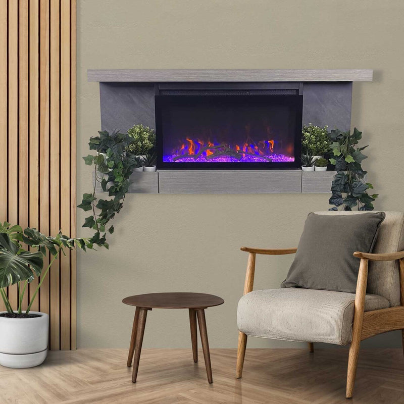 ActiveFlame Electric Fireplace with Floating Mantel Shelf, Urban Cement