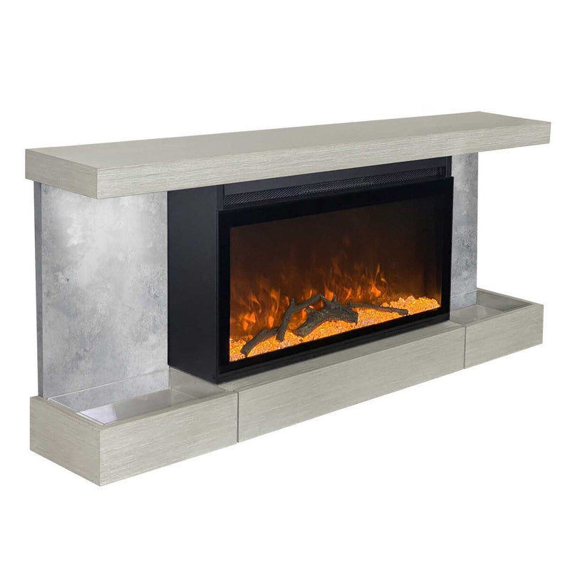 ActiveFlame Electric Fireplace with Floating Mantel Shelf, Urban Cement