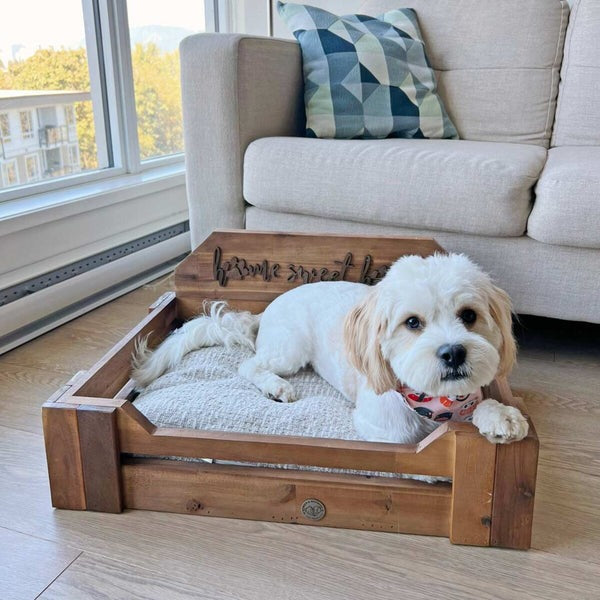 Bowser & Meowser Earth Friendly High Back Recycled Wood Pet Bed, Home Sweet Home