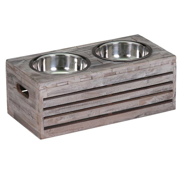 Bowser & Meowser Earth Friendly Recycled Wood Pet Feeding Dish, Set of 2, Brown