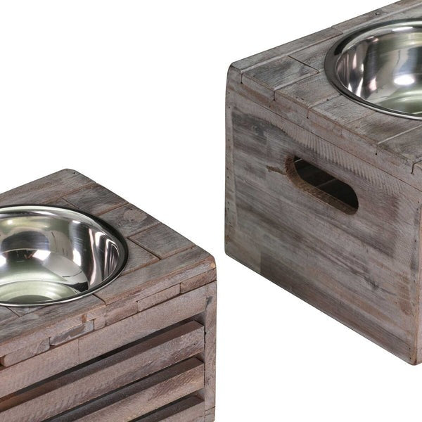 Bowser & Meowser Earth Friendly Recycled Wood Pet Feeding Dish, Set of 2, Brown