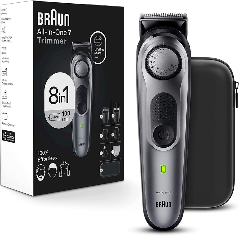 Braun All-in-One Style Kit Series 7 7410, 100% Waterproof 8-in-1 Beard & Body Trimmer for Manscaping