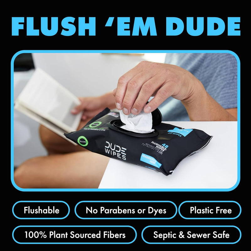 DUDE Wipes Flushable Wet Wipes Dispenser (3 Packs 48 Wipes)