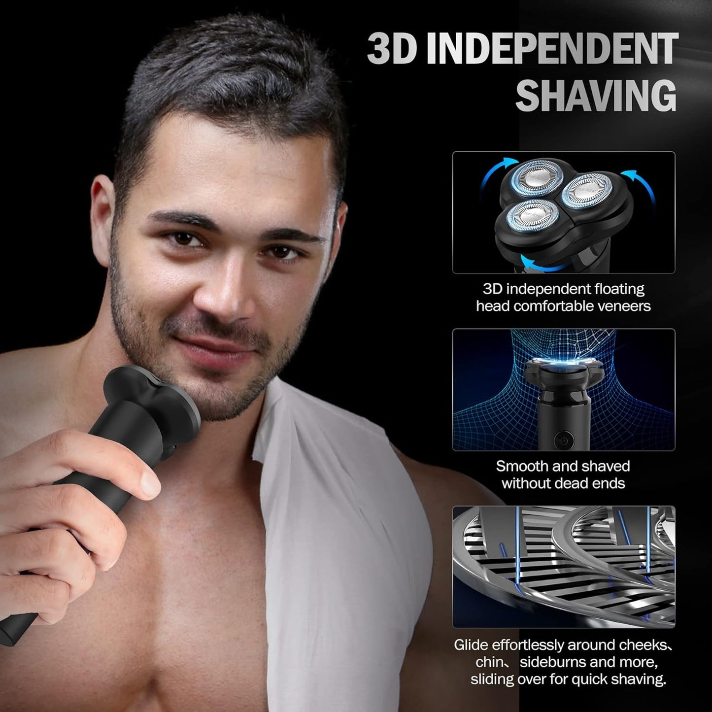 Electric Shaver Razor for Men Face,3D Rechargeable Rotary Shaver