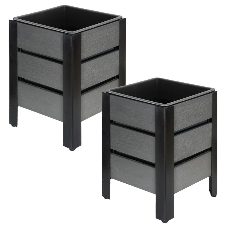 Grapevine Faux Wood Planters with Metal Frame, Square, 2 Pack