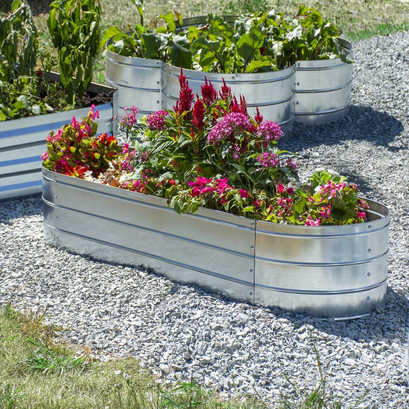 Grapevine Galvanized Steel Raised Garden Bed, Oval, 49IN, Silver