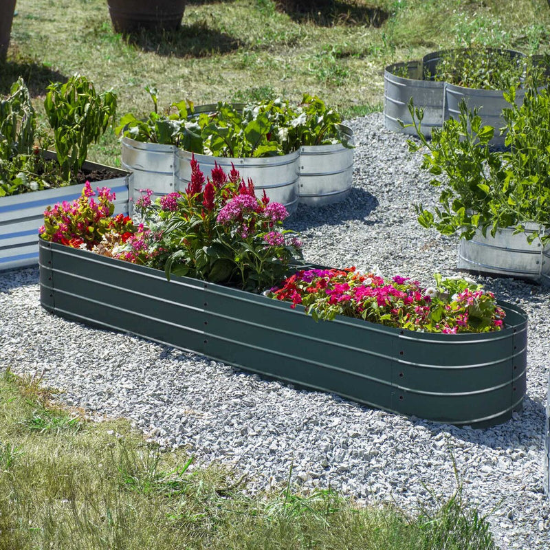 Grapevine Galvanized Steel Raised Garden Bed, Oval, 79IN, Green