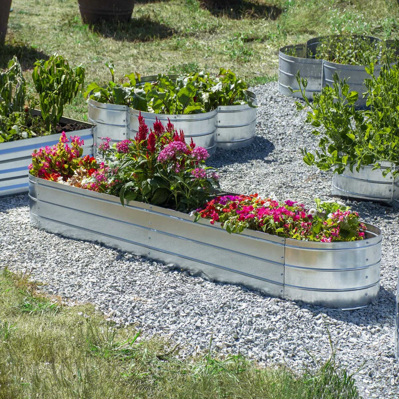 Grapevine Galvanized Steel Raised Garden Bed, Oval, 79IN, Silver