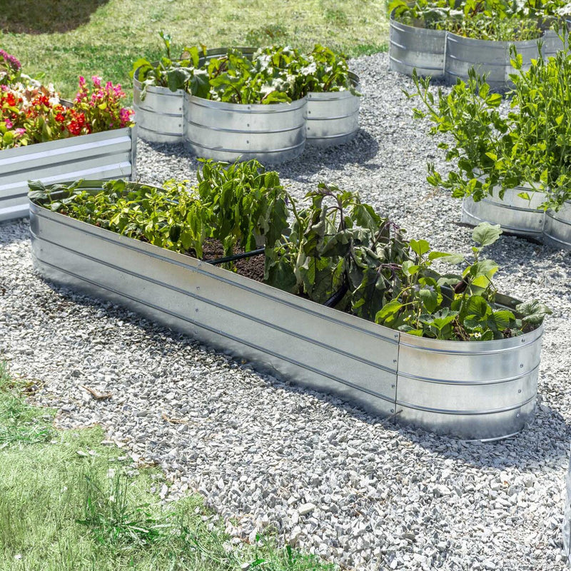 Grapevine Galvanized Steel Raised Garden Bed, Oval, 79IN, Silver