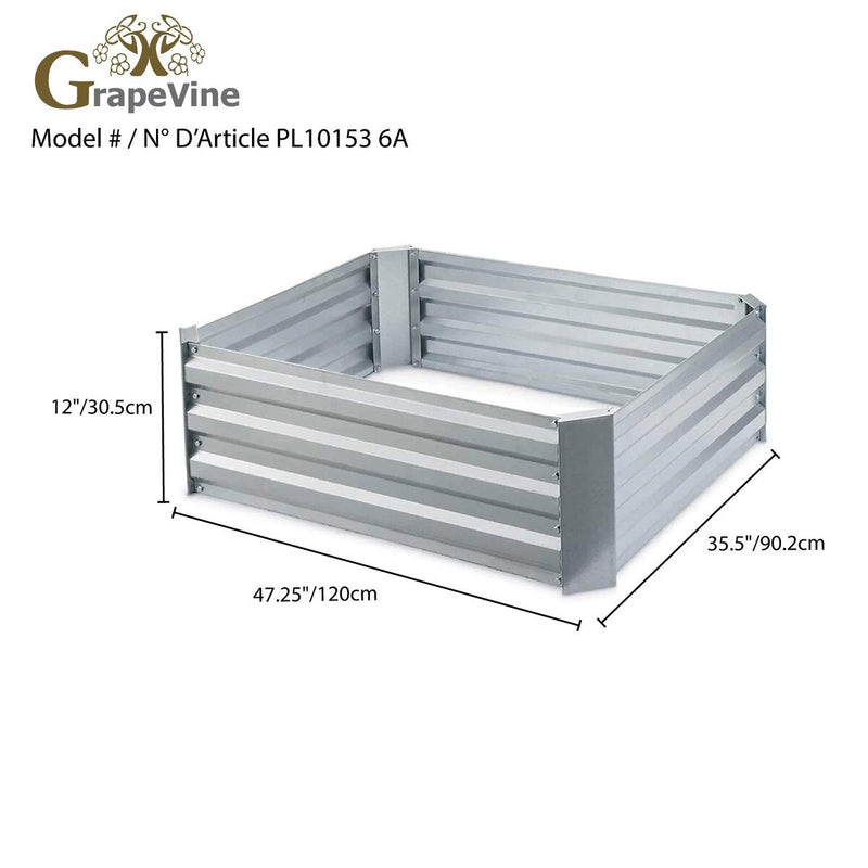 Grapevine Galvanized Steel Raised Garden Bed, Rectangular, Silver