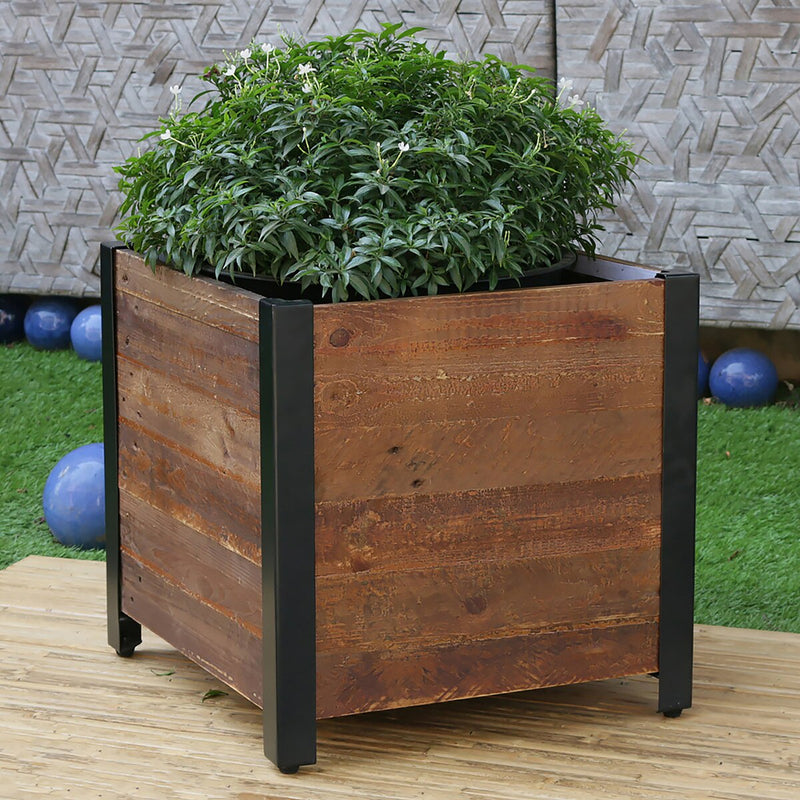 Grapevine Low Profile Planter, FSC Recycled Wood, Square, Natural Brown