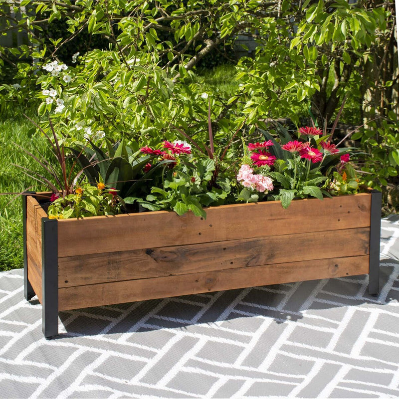 Grapevine Low Profile Planter, FSC Recycled Wood and Planter, Rectangular, 46IN, Natural Brown