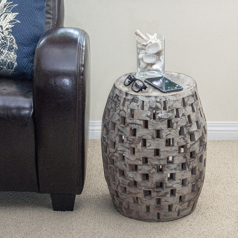 Grapevine Maya Recycled Wood Stool End Table, White-Washed