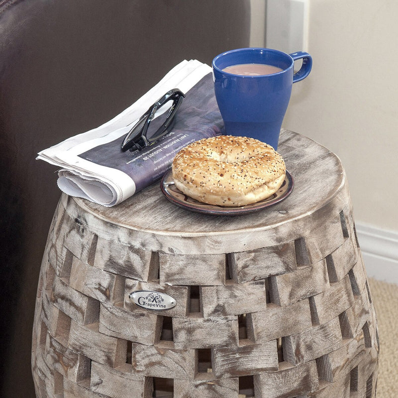 Grapevine Maya Recycled Wood Stool End Table, White-Washed