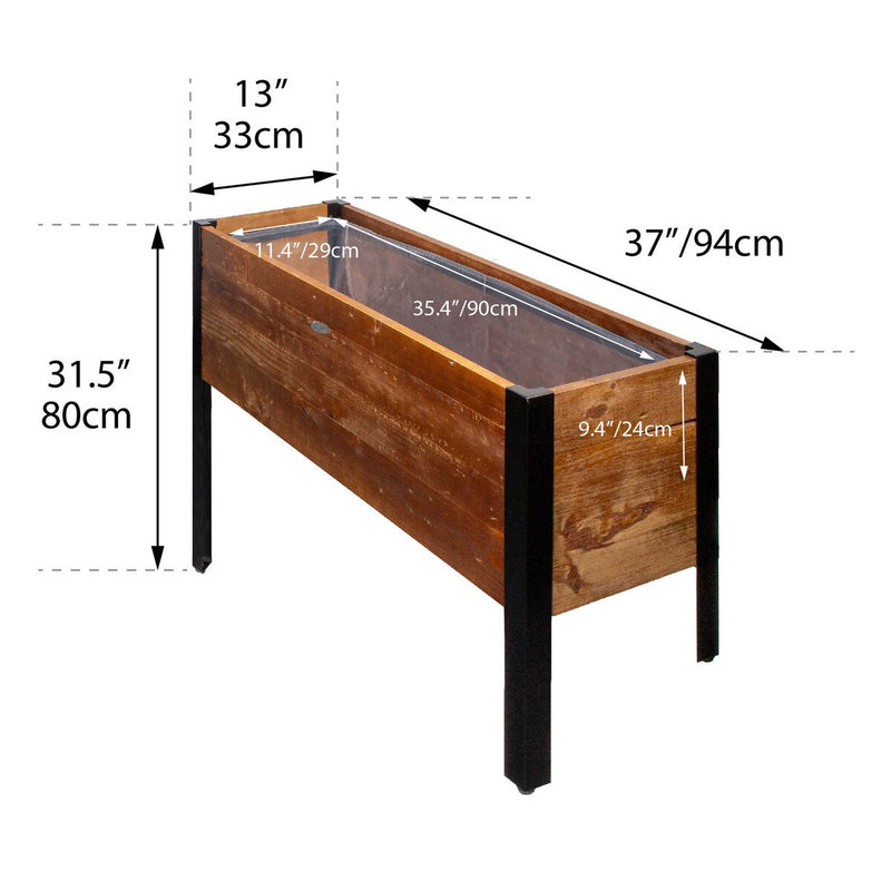 Grapevine Raised Planter, FSC Recycled Wood, Rectangular, 37IN x 12.6IN, Natural Brown