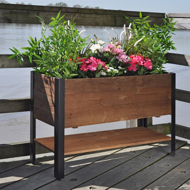 Grapevine Raised Planter, FSC Recycled Wood with Shelf, 37IN x 12.6IN, Natural Brown