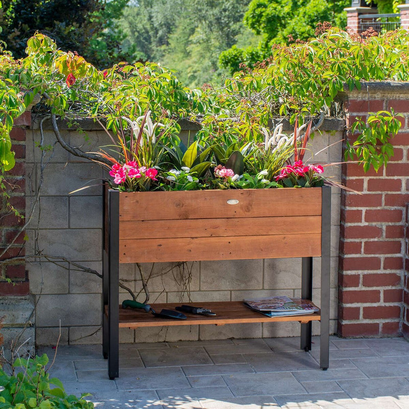 Grapevine Raised Planter, FSC Recycled Wood with Shelf, 37IN x 12.6IN, Natural Brown