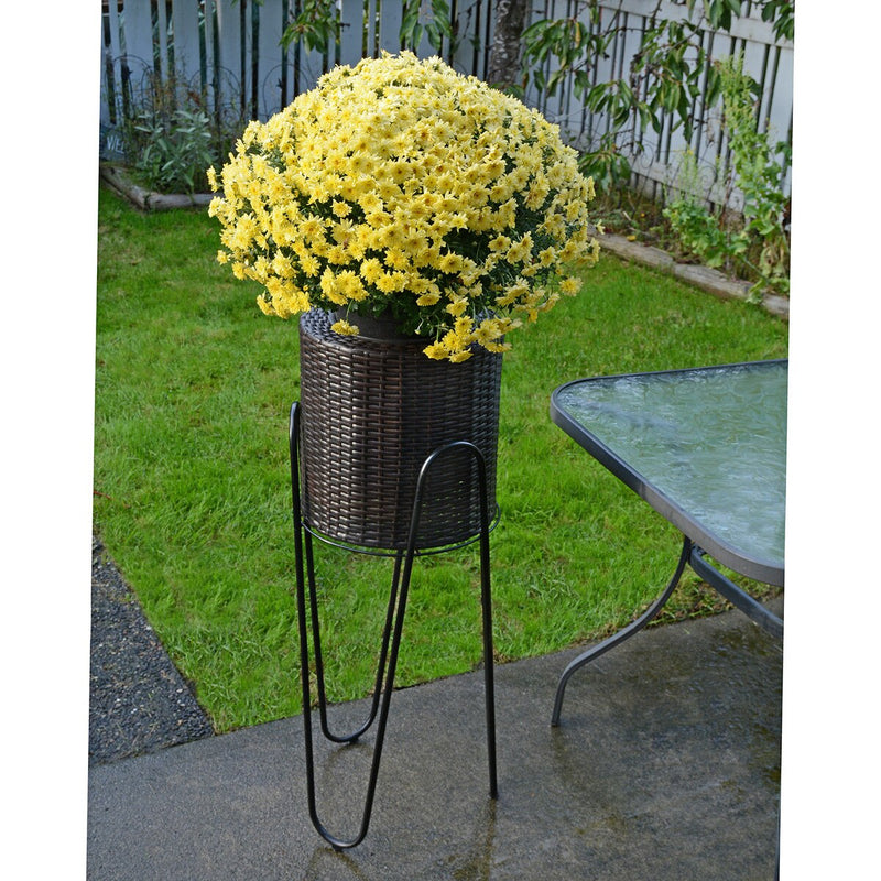 Grapevine Resin Wicker Planter with Tall Metal Stand