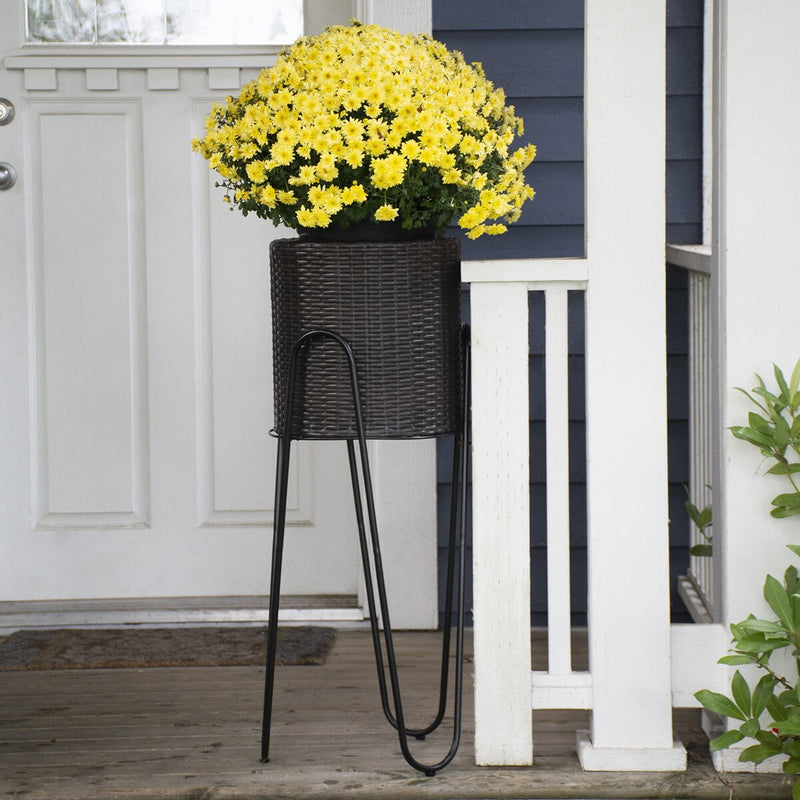 Grapevine Resin Wicker Planter with Tall Metal Stand