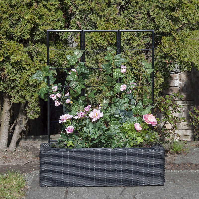 Grapevine Resin Wicker Planter with Trellis, Black