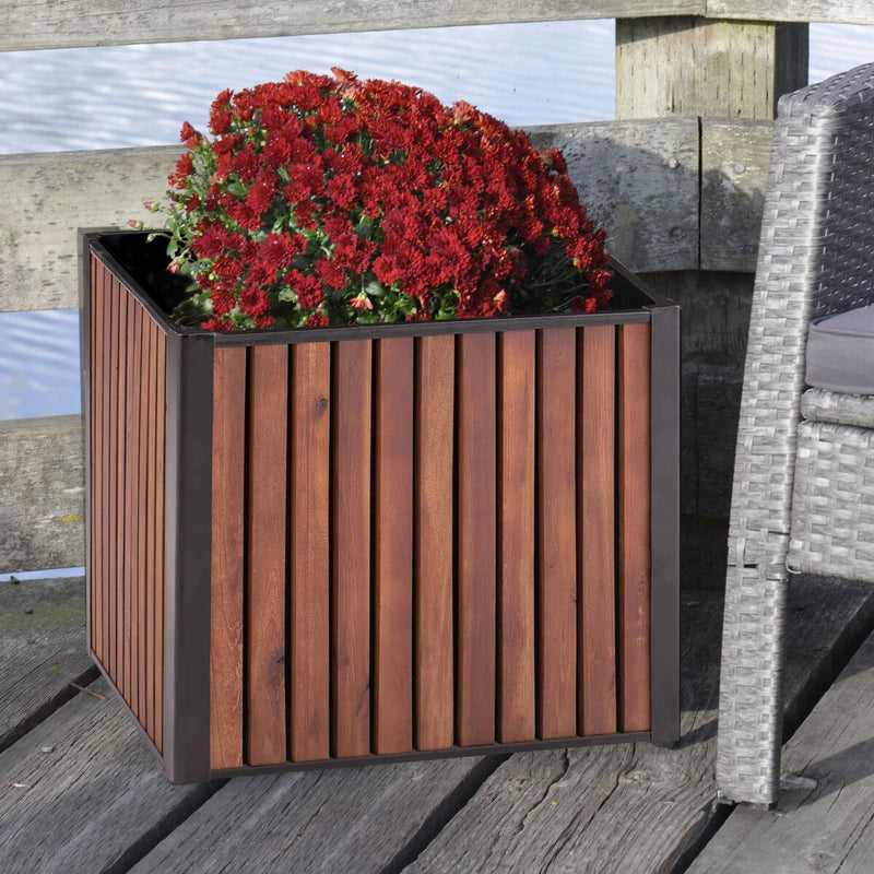 Grapevine Slat Wood and Metal Planter, Square, 17.7IN