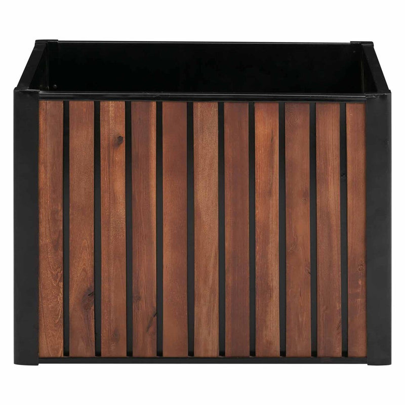 Grapevine Slat Wood and Metal Planter, Square, 17.7IN