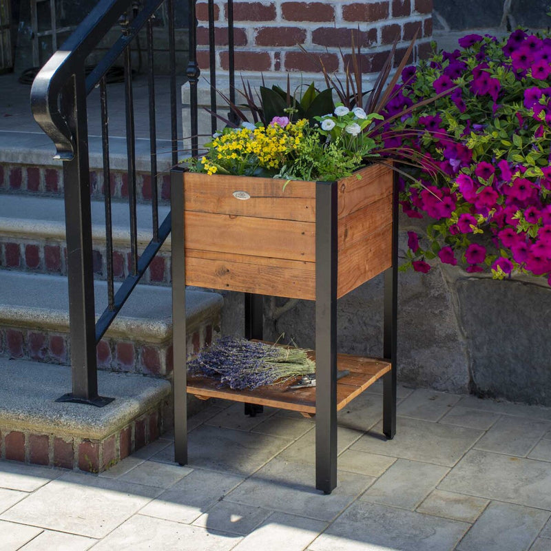 Grapevine Tall FSC Recycled Wood Planter with Shelf, Square, Natural Brown