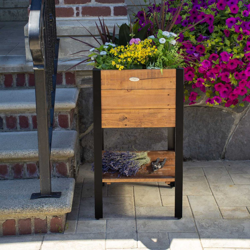 Grapevine Tall FSC Recycled Wood Planter with Shelf, Square, Natural Brown