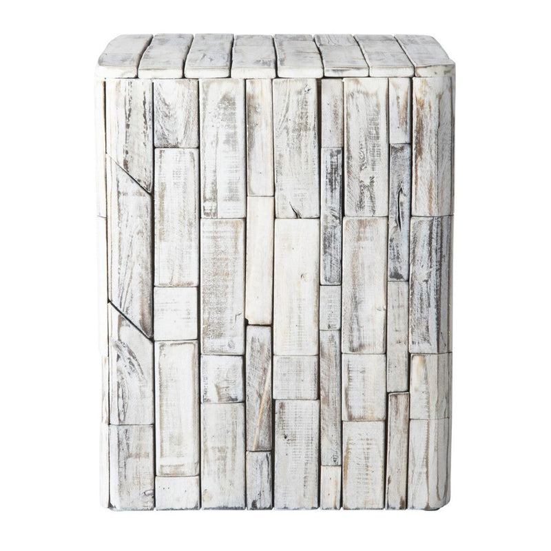 Grapevine Tami Recycled Wood Stool End Table, White-Washed