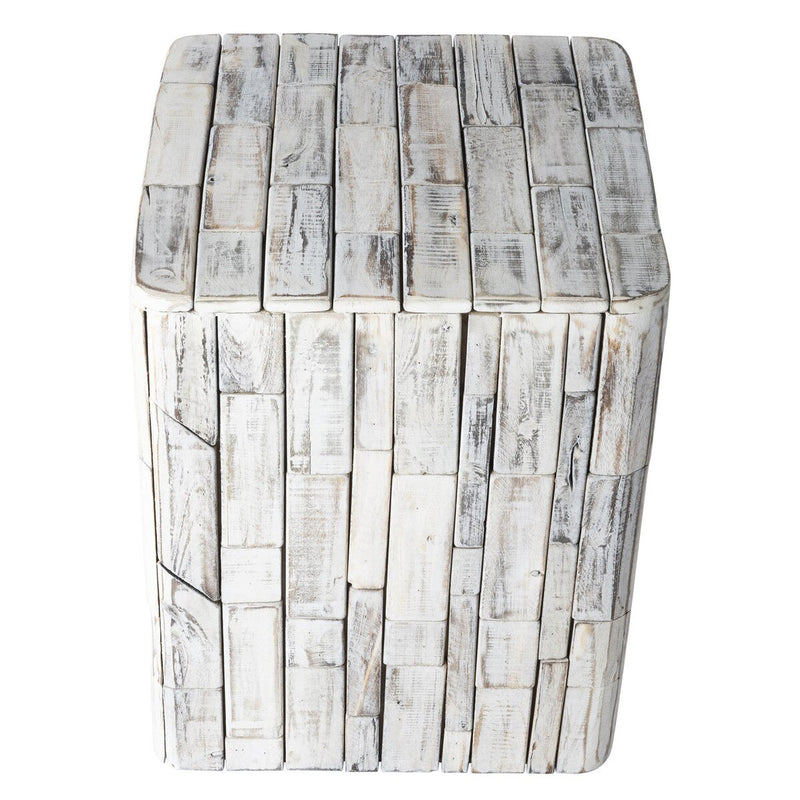 Grapevine Tami Recycled Wood Stool End Table, White-Washed