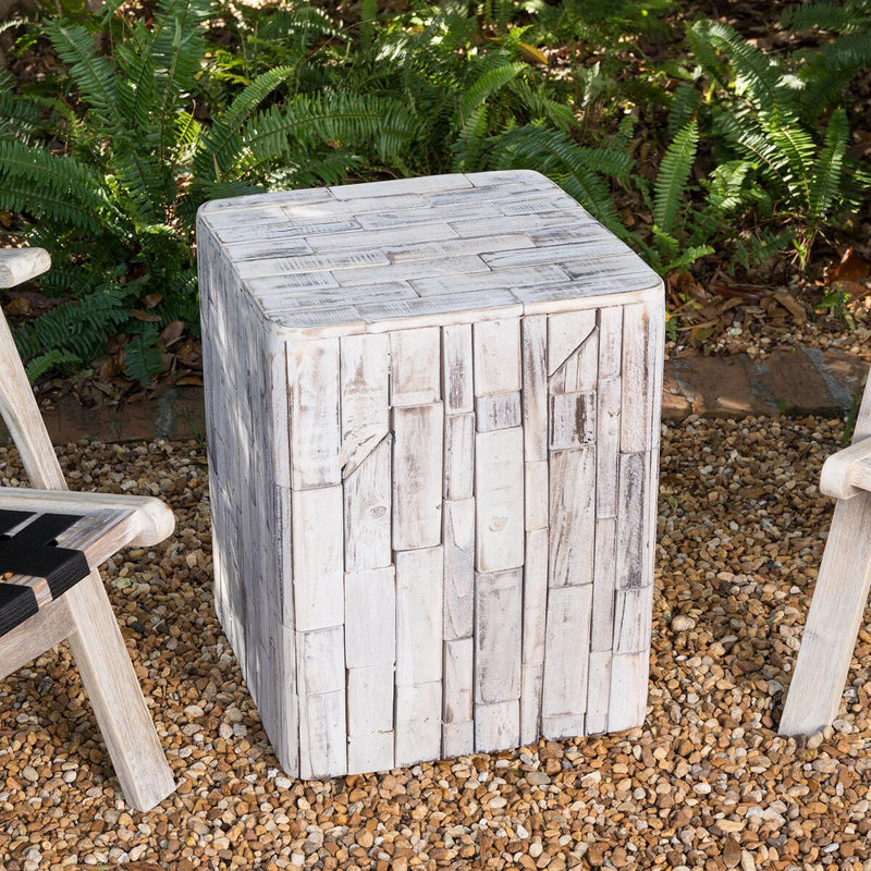 Grapevine Tami Recycled Wood Stool End Table, White-Washed