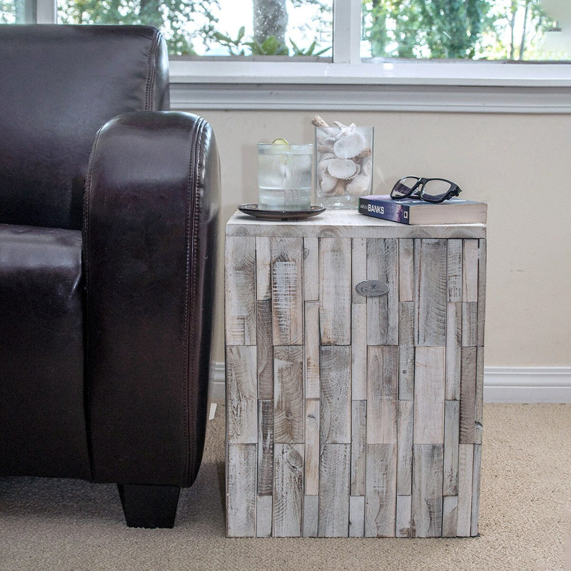 Grapevine Tami Recycled Wood Stool End Table, White-Washed