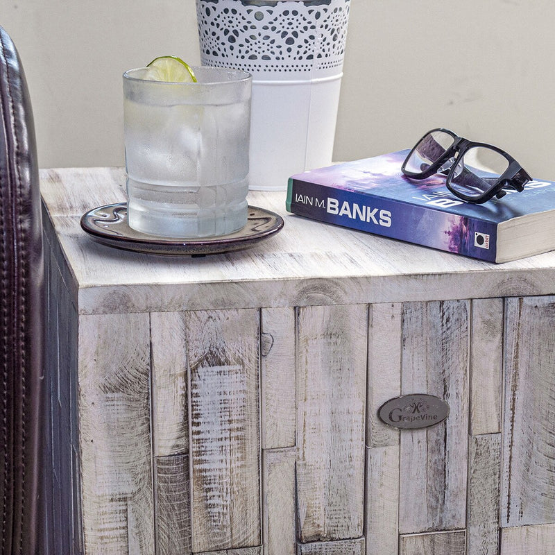 Grapevine Tami Recycled Wood Stool End Table, White-Washed