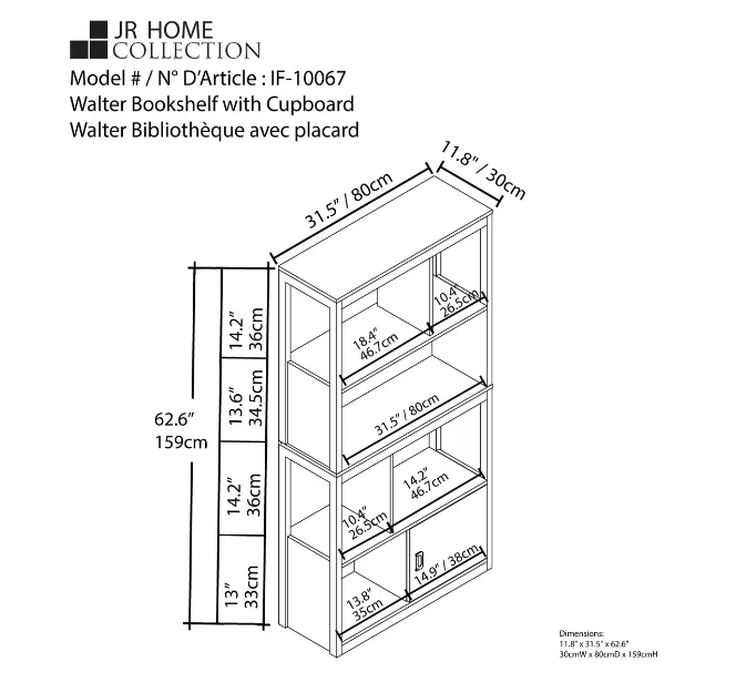 JR Home Collection Walter Bookshelf with Cupboard