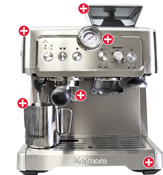 Kenmore Stainless Steel Espresso Machine with Grinder & Milk Frother