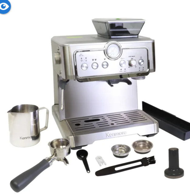 Kenmore Stainless Steel Espresso Machine with Grinder & Milk Frother