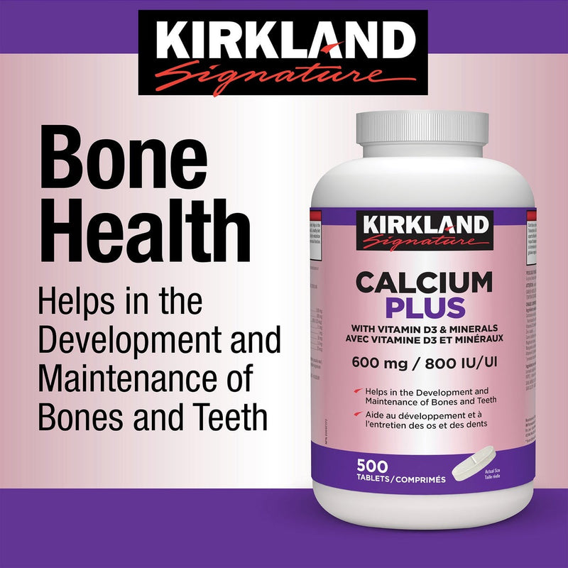 Kirkland Signature Calcium Plus With Vitamin D3 & Minerals 600 mg, 500 Tablets