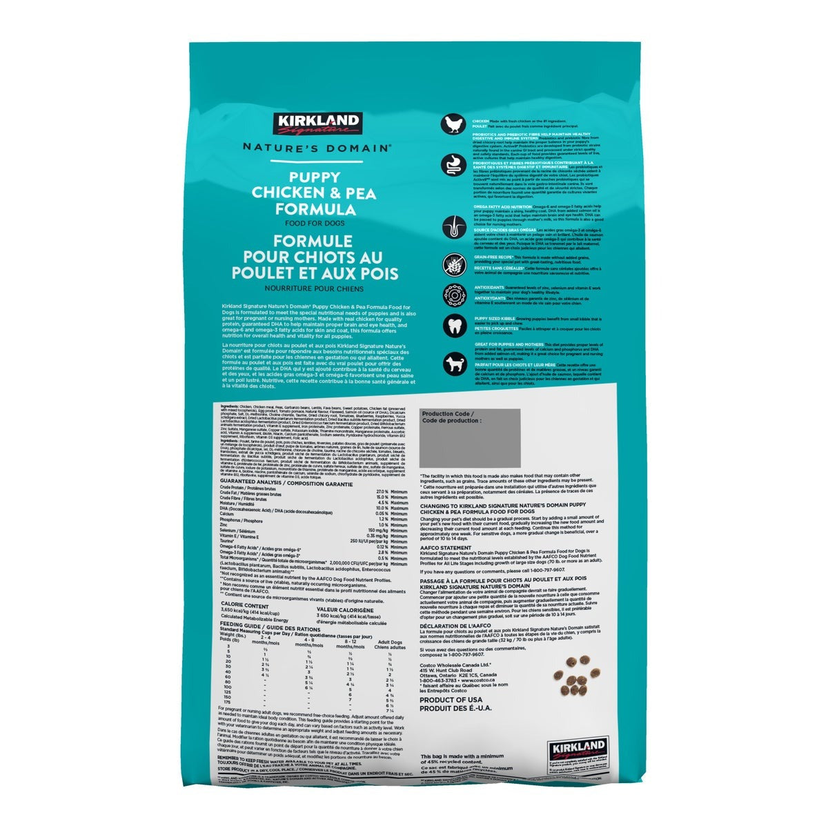 Kirkland Signature Nature’s Domain Puppy Chicken & Pea Formula, Food for Dogs, 9.07 kg (19.9 lb.)