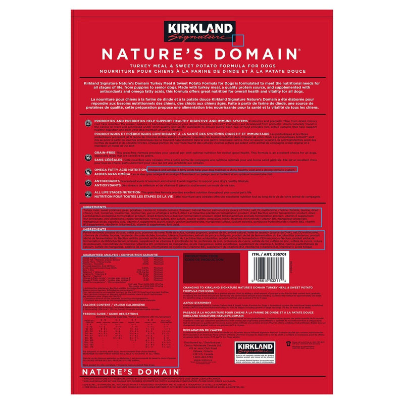 Kirkland Signature Nature’s Domain Turkey Meal & Sweet Potato Dog Food, 15.87kg (35 lb.)