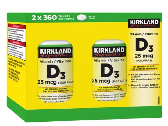 Kirkland Signature Vitamin D3 1,000 IU, 2 x 360 Tablets