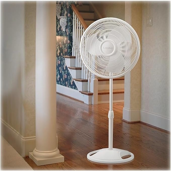 Lasko Tilt-Head Oscillating Pedestal/Stand Fan, 3-Speed, White, 16-in