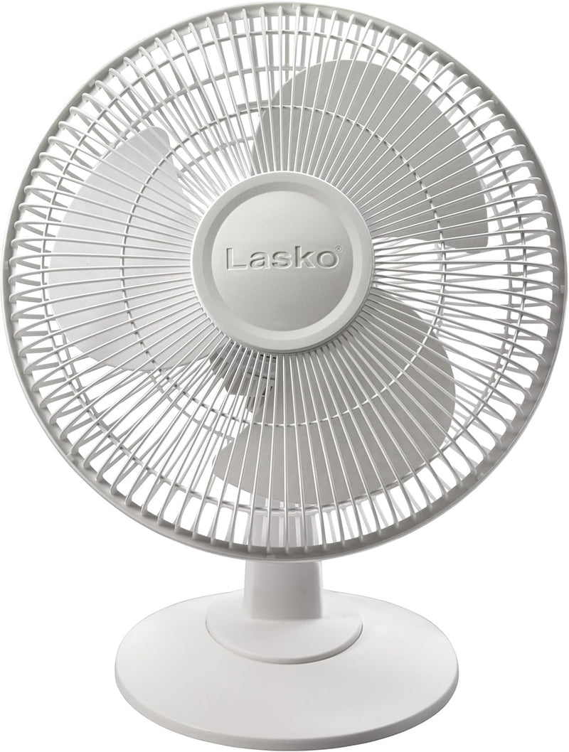 Lasko Tilt-Head Portable Oscillating Table/Desk Fan, 3-Speed, White, 12-in