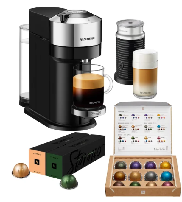 Nespresso Vertuo Next Deluxe Coffee and Espresso Maker by DeLonghi, Chrome with Aeroccino Milk Frother