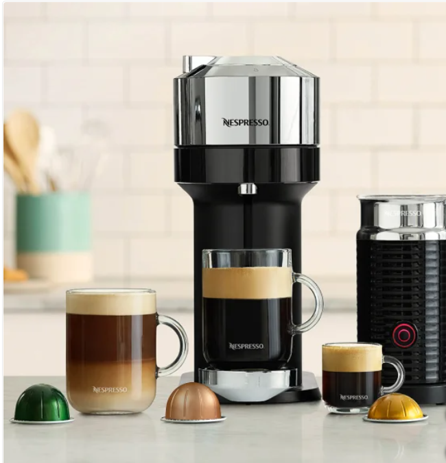 Nespresso Vertuo Next Deluxe Coffee and Espresso Maker by DeLonghi, Chrome with Aeroccino Milk Frother